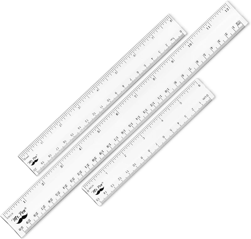 Clear Ruler Set, 3 Pack, 6", 8" and 12 Inch, Easy-to-Read Markings | Scratch-Resistant Design, Durable Plastic Rulers for Crafting Office & School, School Supplies