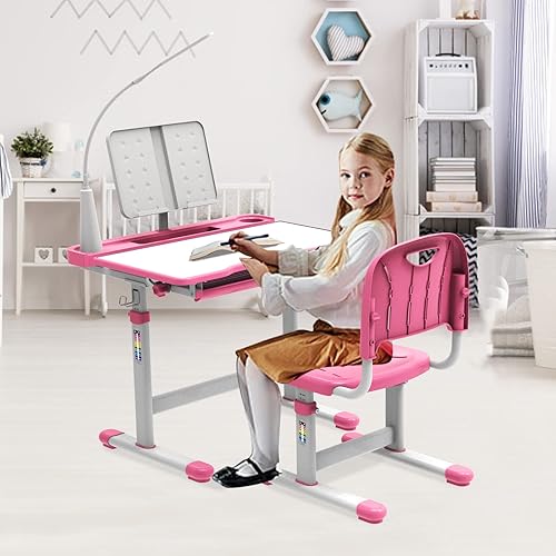 Miniatura 2 de BELANITAS Juego de escritorio y silla para niños de 5 a 8 años, escritorio de escritorio inclinable de 40 grados para niños, escritorio de altura