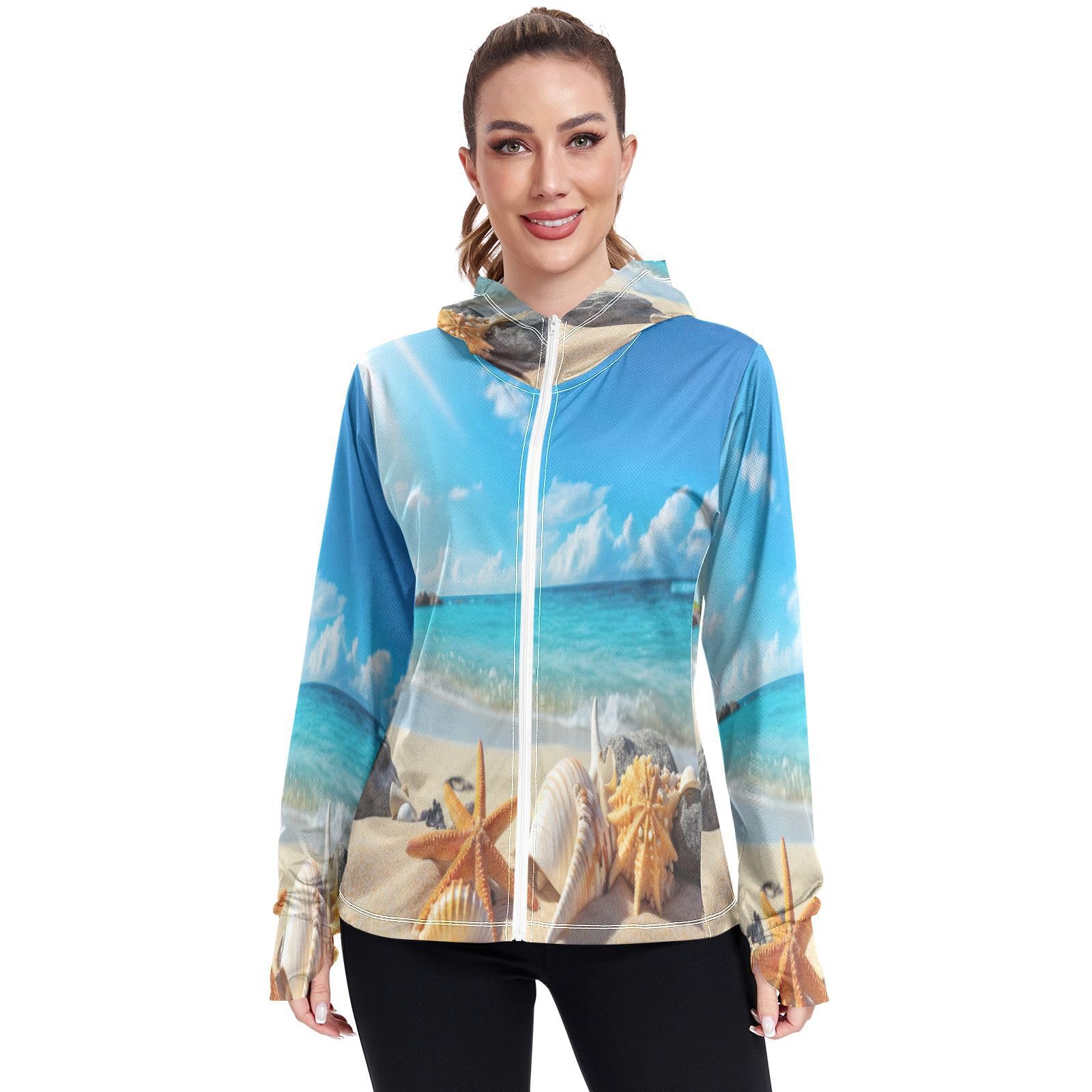 Kigai Shells Women's UPF 50+ Sun Protection Hoodie Jacket Zip Long Sleeve Sun Shirt for Gardening Hiking Outdoor