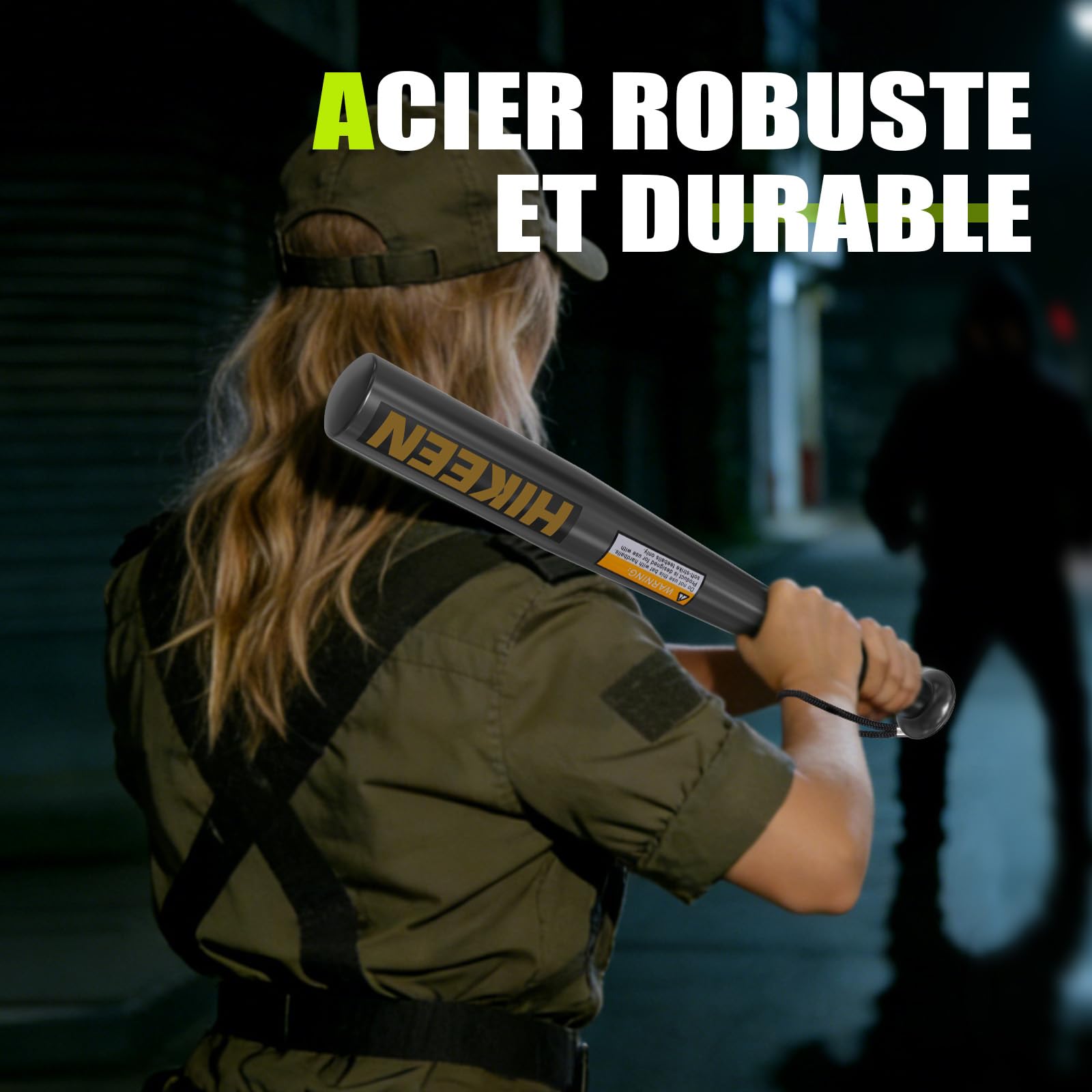 BOOSTEADY Batte de Baseball en Acier Robuste avec Poignée Antidérapante et Bracelet en Paracorde, Longueur Pratique de 43 cm, Compacte et Portable