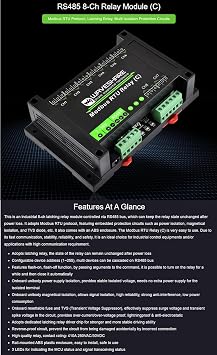 Modbus RTU 8-ch Latching Relay Module (C) with RS485 Interface, Rail-Mounted Case, Modbus RTU Protocol, Latching Relay, Multi Isolation Protection Circuits (Modbus RTU Relay (C))