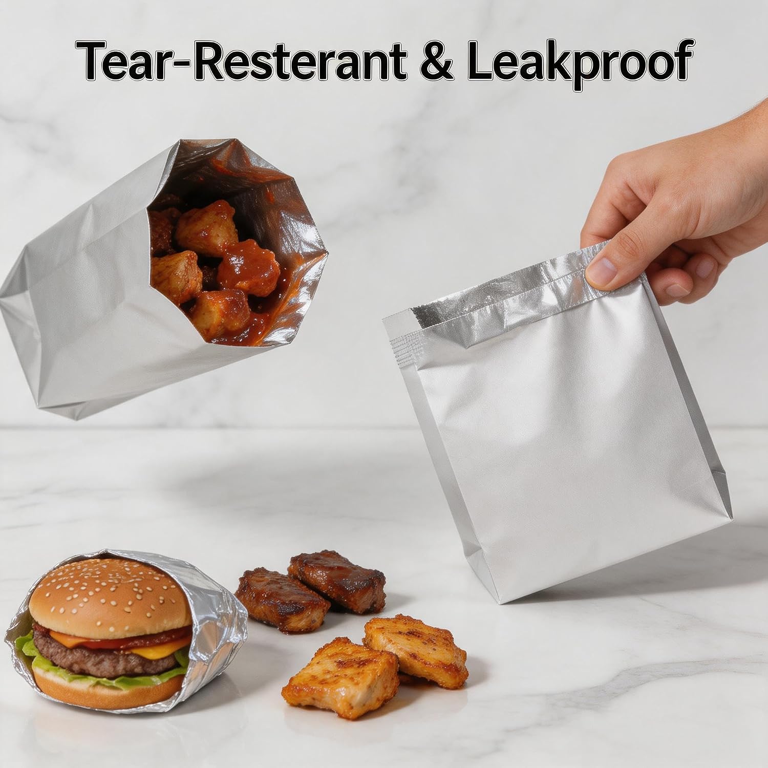 150 Pack Insulated Aluminum Foil Sandwich Bags Set for Burgers BBQ | Food-grade sandwich pouches, Thickened greaseproof lining, Self-adhesive secure seal; Perfect for kitchen food storage