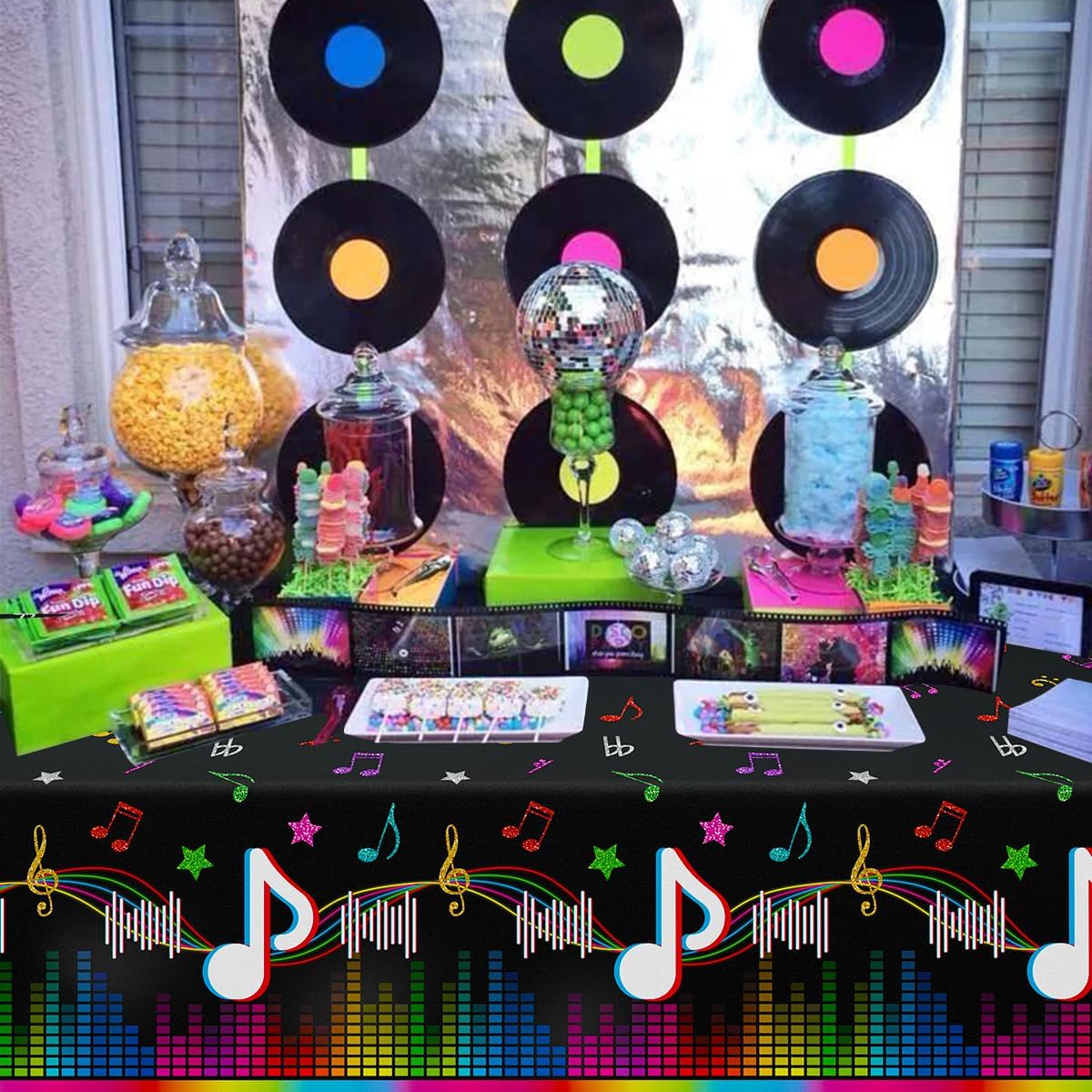 4Pcs Music Theme Table Cloths Rocking Tablecloths Rock and Roll Theme Party Table Cover 50's Rocking Party Supplies for Music Birthday Anniversary of 86x51IN