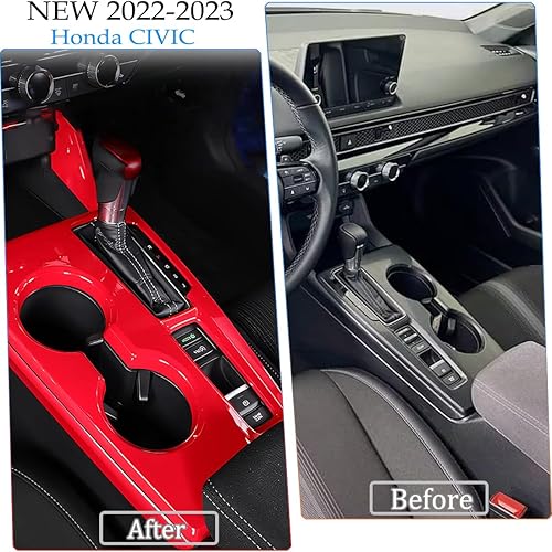 Miniatura 6 de Marco de consola central Civic de 11 generación, cubierta del panel de palanca de cambios para Honda Civic 2022 2023 - ABS rojo vino Accesorios