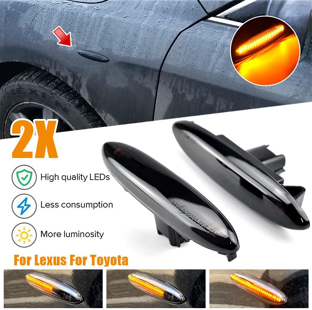 1 pair Front Fender Marker Lights Dynamic LED Side Markers Compatible with Le-xus IS250 IS350 SC430 To-yota MARK X R-EIZ CROWN UZZ40 Highlander Camry 40 Sequential Blinker Lamp