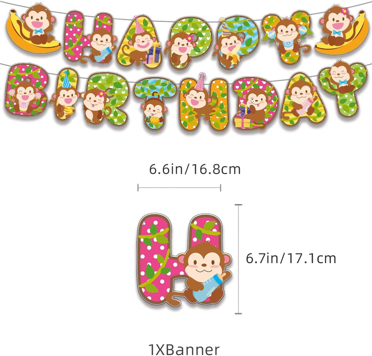Monkey Birthday Party Decorations Monkey Birthday Banner Hangings Cake Topper Cupcake Toppers Ballons Monkey Themem Party - Image 3