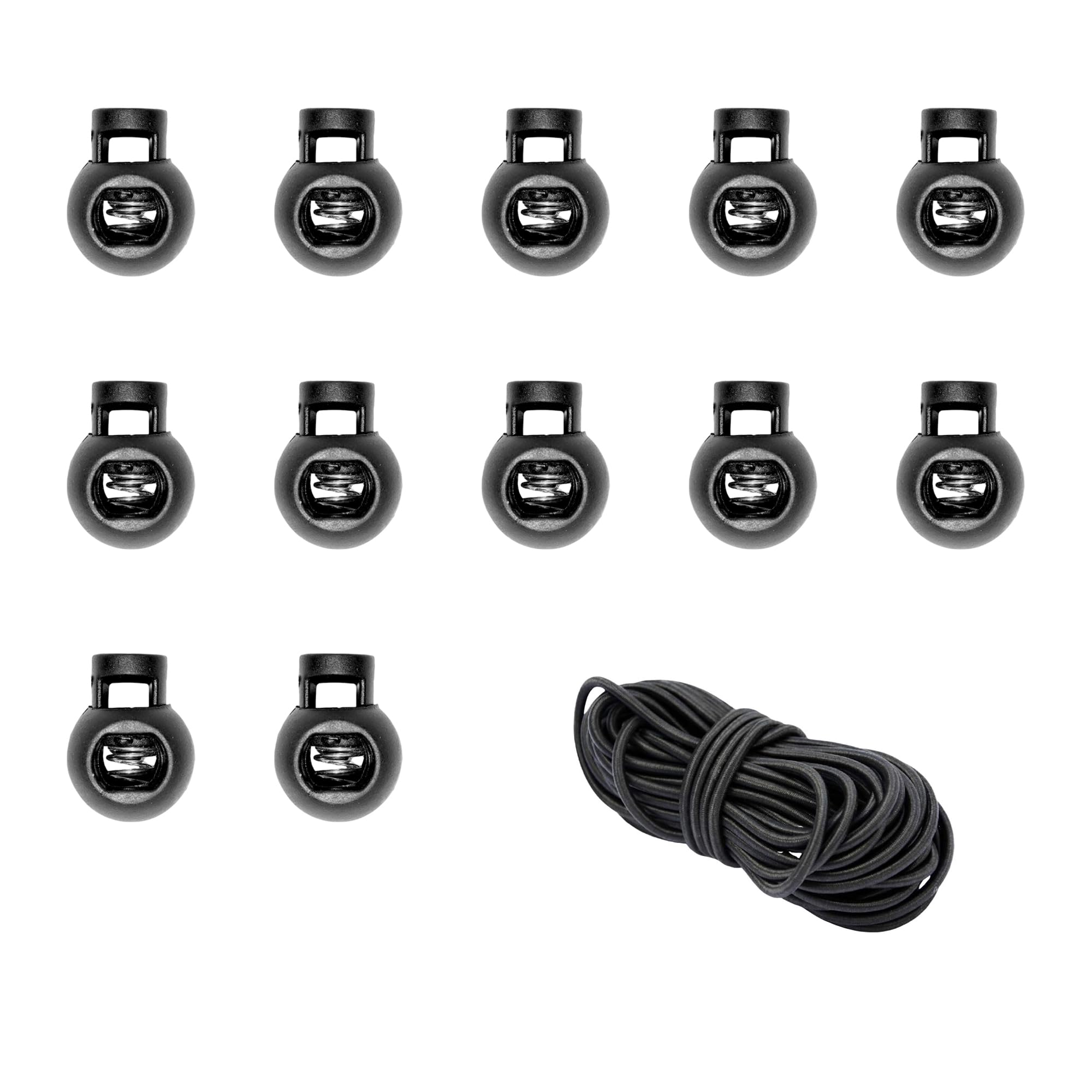 Pack de 12 Cierres Negros 1 Metro de Cordón, Tope para Cordones, Cierres de Plástico para Ropa, Calzado y Accesorios, Tancas para Cordones, Variedad de Estilos y Opciones (Única, Negro, 12