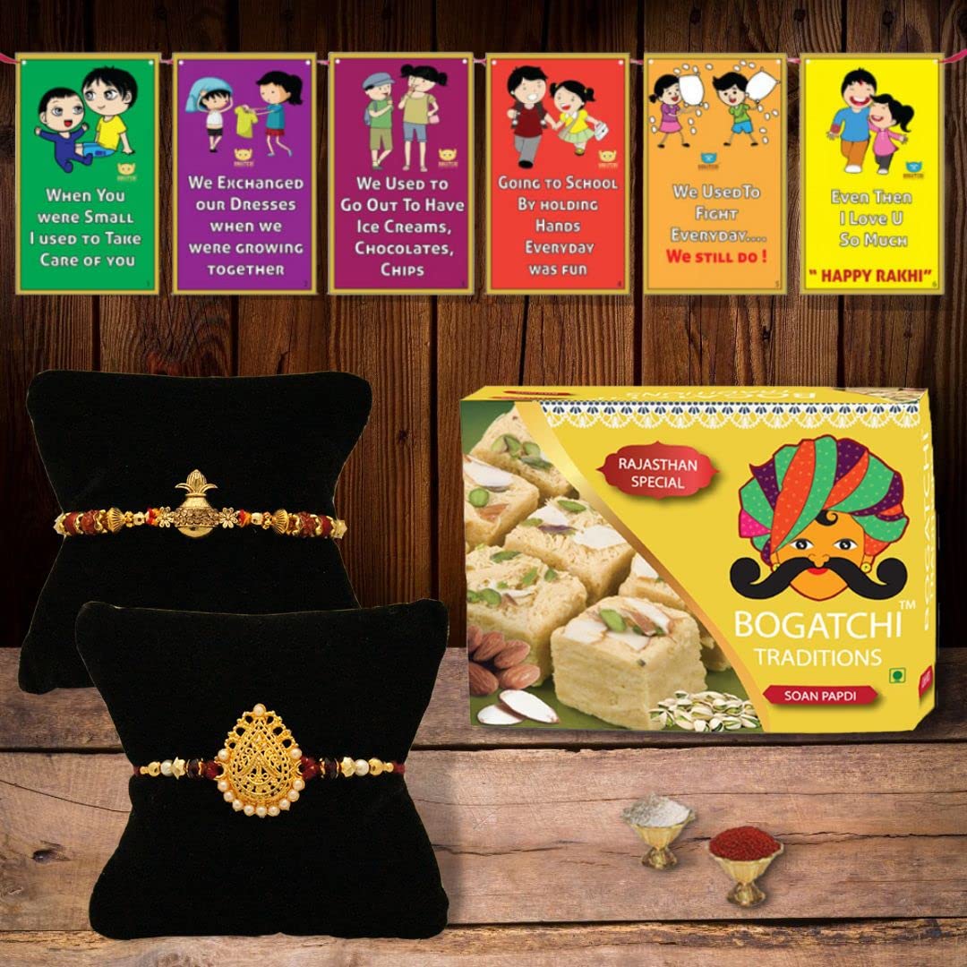 BOGATCHI rakhi for brother with sweets, rakhi for brother combo with sweets, rakhi with sweet combo, sweets for rakhi, rakhi sweets -Besan Ladoo + Rakhi Set of 2 +Roli Chawal+ Rakhi Card |RKH21d-100-image-18