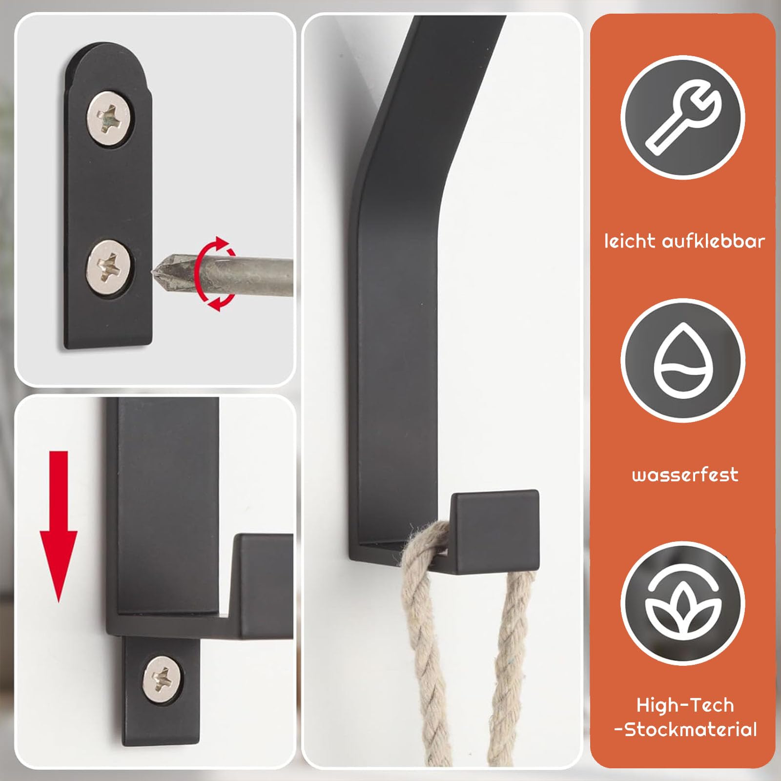 6 Pièces) Porte-manteau Mural Noir, Crochet Mural, Crochets Muraux Modernes Avec Vis Invisibles, Crochet Mural Pour Vestes, Manteaux, Vêtements Et Fo | Leroy Merlin