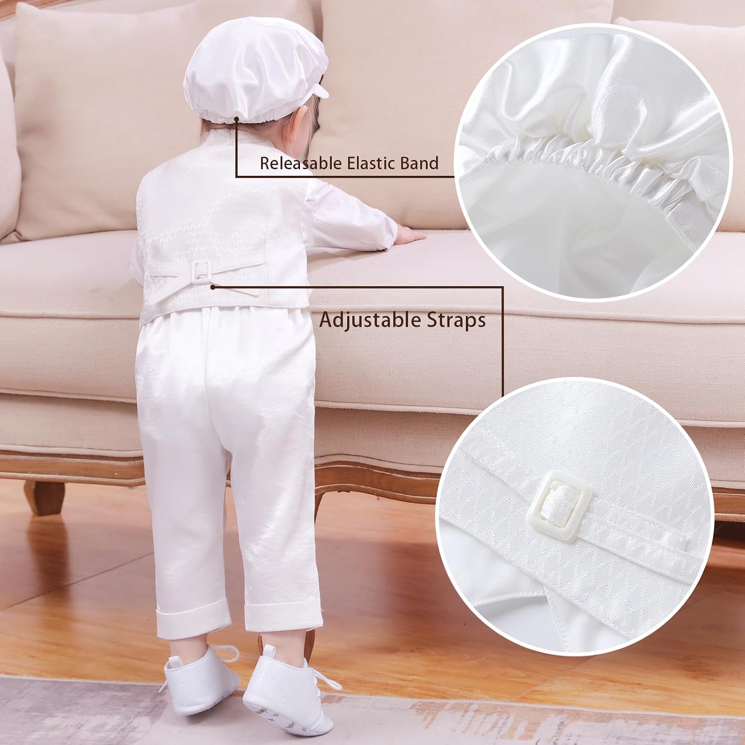 Booulfi Baby Boy Clothing Newbon-18 Months Boy Suits Dressy Formal Baptism Outfit with Shirt Vest Pants Hat 5 Pcs Sets