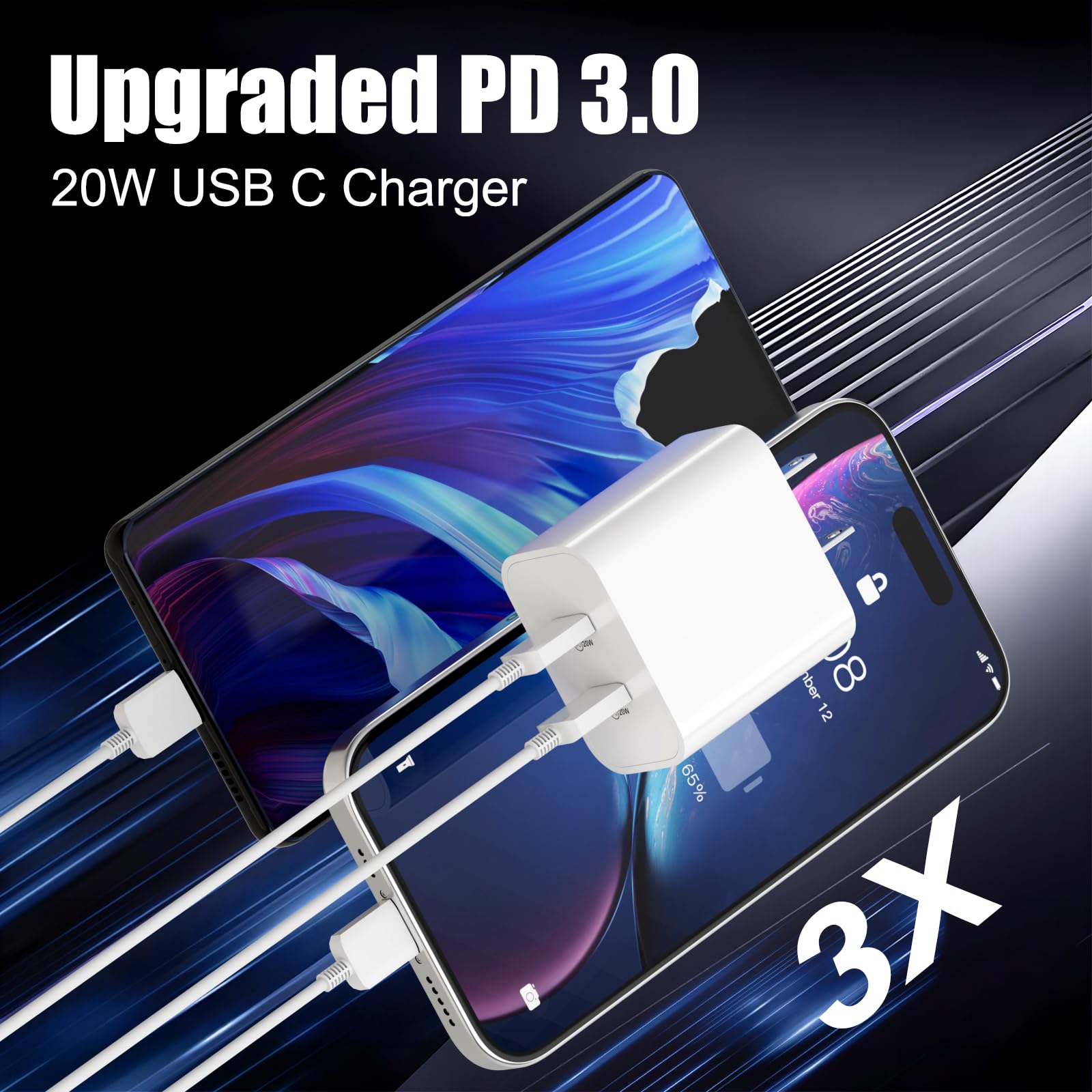 LKBeau USB C Fast Charger Block,2-Pack USB C Dual Ports Plug Wall Charger,Type C Power Delivery Adapter Brick Cube Box for iPhone 16 15/16 15 Pro/14/13/12/11/SE/XS, iPad,Galaxy, Pixel 4/3 and More