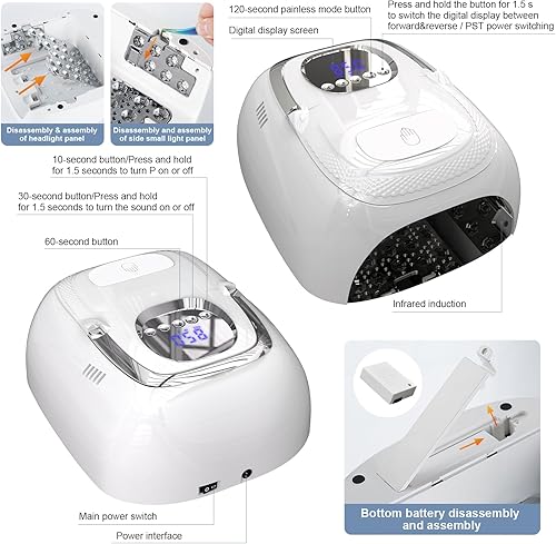 Miniatura 5 de LIMEGIRL Lámpara de uñas inalámbrica, potente secadora de uñas LED UV de 72 W con cuentas de lámpara reemplazables y batería, luz UV para esmalte de