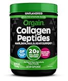 Orgain Hydrolyzed Collagen Peptides Powder For Women & Men, 20g Grass Fed Collagen, Unflavored - Hair, Skin, Nail, & Joint Support Supplement, Paleo & Keto, Non-GMO, Type I and III, 1lb