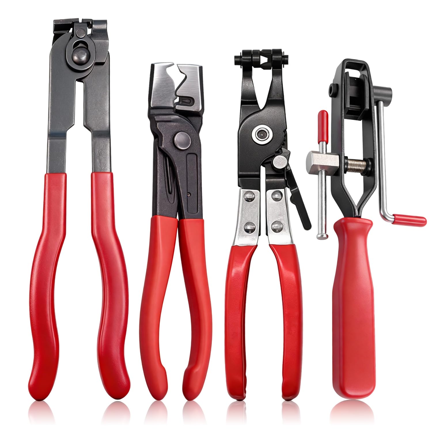 Kit de 4 Pince a Collier Durite Professionnel pour Collier de Serrage | Pince Circlips Pinces Coupante Clé à Tube, Acier Carbone Haute Résistance, Manches Anti-Dérapage, Outillage Mecanique Auto