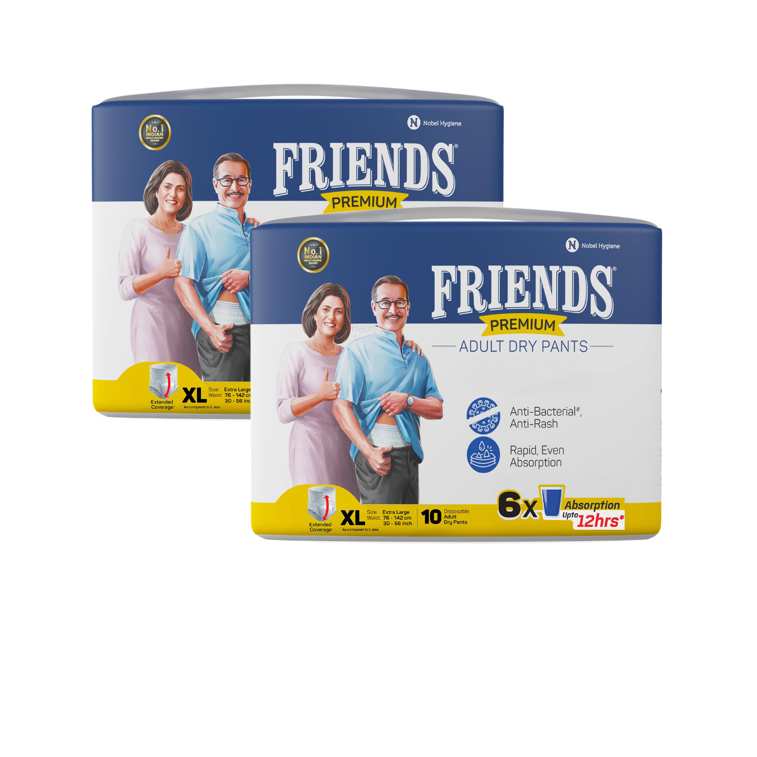 Premium Adult Diaper XL Size Pants | 20 Count (Extra Large) | Waist 30-56 inch |12 Hrs Protection | Leakproof | Quick & Even Absorption | Unisex| Wetness Indicator | Odour Lock | Superior Softness | Elastic Waist & Anti-Bacterial Absorbent Core