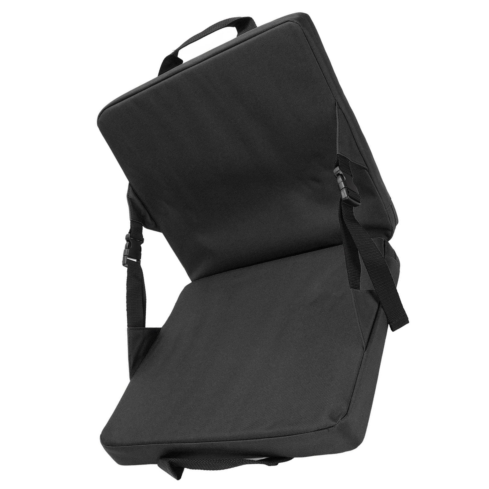 Portable Handle Bleacher Cushion, Portable Wide Padded Stadium Seat Cushion with Back Support Great Comfort Bleacher Chair for Outdoor Events and Bench Seating (BLACK)