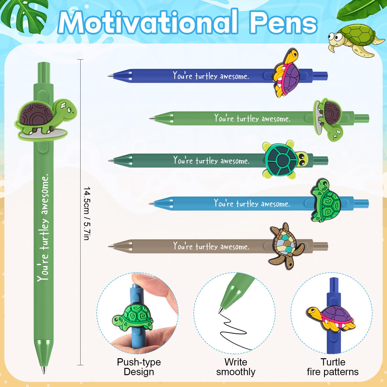 Sayglossy Juego de 20 bolígrafos inspiradores para el regreso a clases, regalos de tortuga, bolígrafos motivacionales, llaveros, marcapáginas, regalo para el primer día de escuela, para profesores