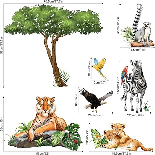 Miniatura 3 de Calcomanías de pared de animales de safari en la selva para habitación de los niños, calcomanías de pared de animales salvajes de leopardo tigre,