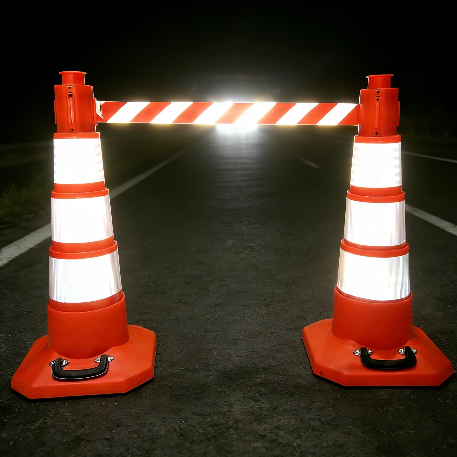 Conos Señalizacion, Conos de Advertencia Plegables, con Cinturón de Aislamiento, para Estacionamientos y Obras (2 Uds)