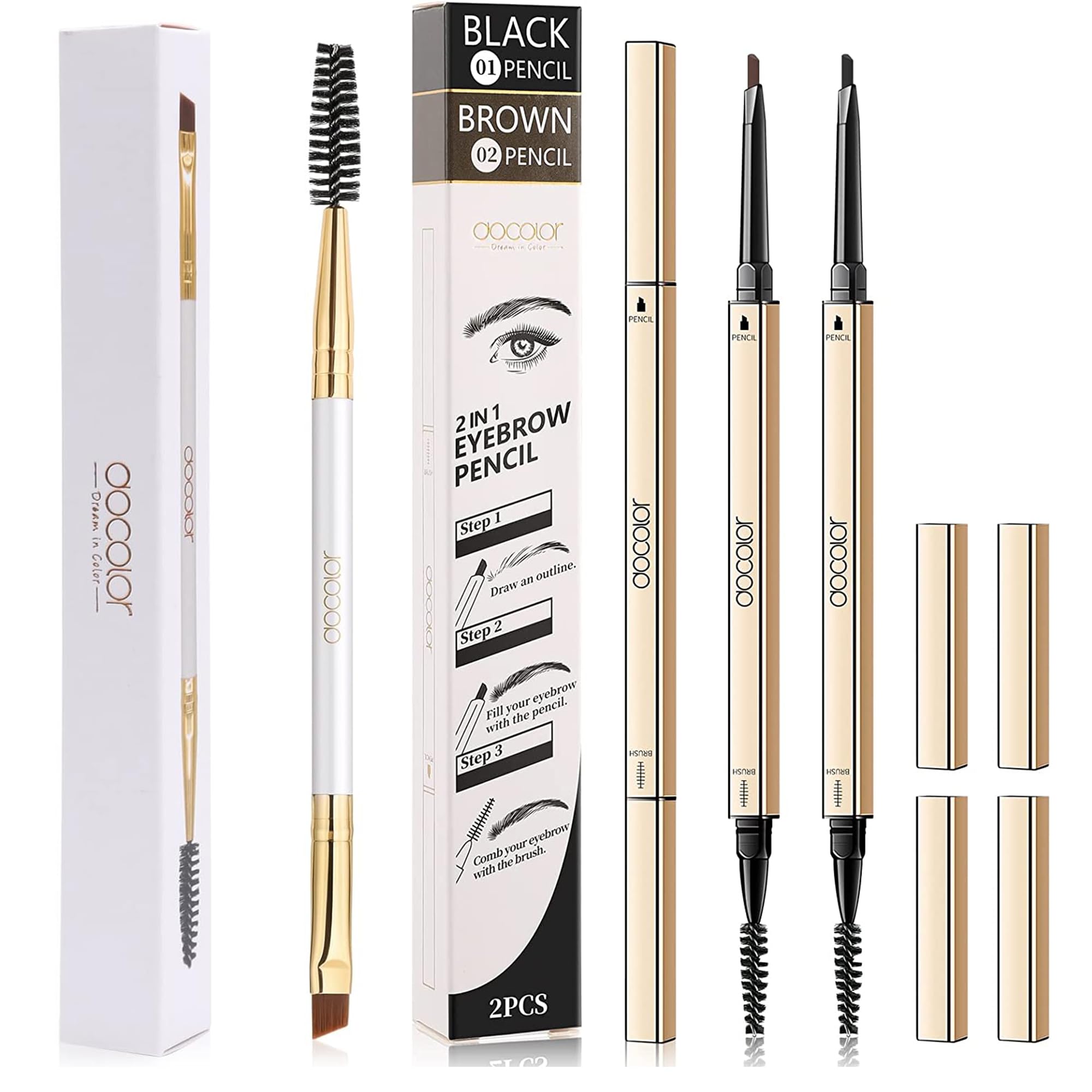 Docolor Eyebrow Brush Duo Eyebrow Spoolie and Eyebrow Pen Makeup Micro Brow Pencil Definer Eyebrow Pencil