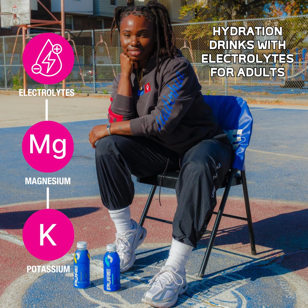 Pure Fuel Hydration Drinks Berry Blitz - Plant-Based Healthy Electrolyte Drinks with B-Vitamins - No Added Sugar - 12 Pack x 16.9 fl oz Bottles