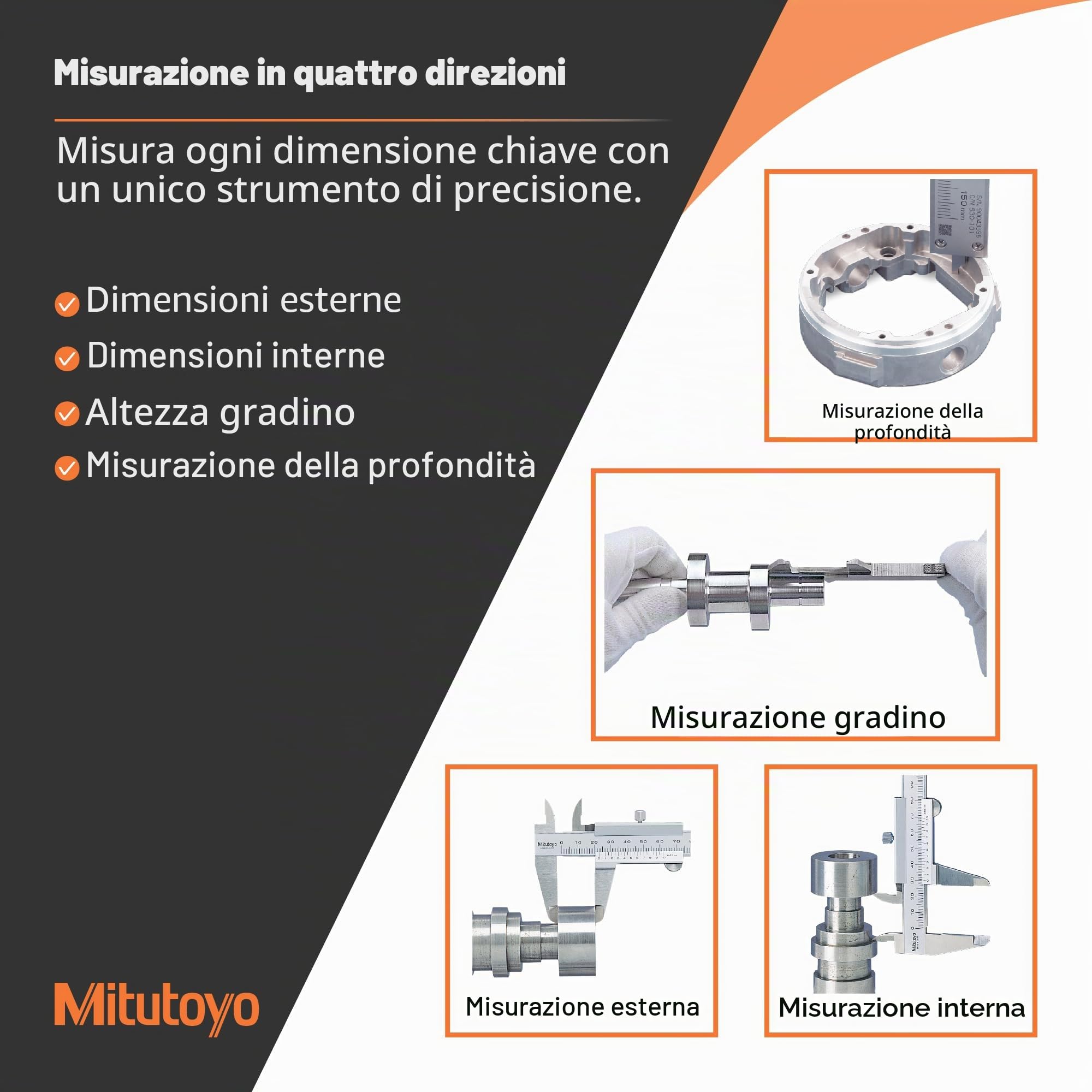 Mitutoyo 530-102 Calibro a nonio N15R, 0-150 mm | 0,05 mm, lettura meccanica, asta di profondità tonda, robusto
