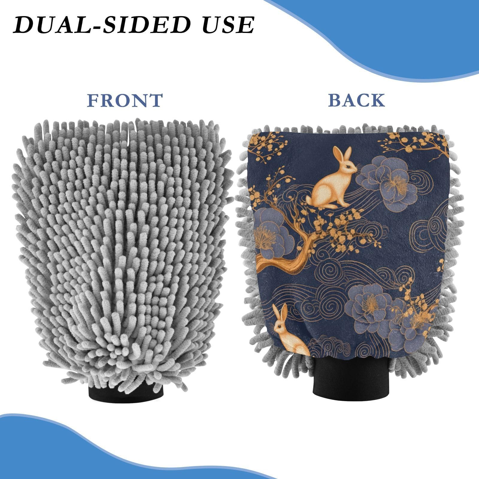 IOACIY Absorbent Microfiber Car Wash Drying Mitts, 2 Pack, Scratch-Free & Lint-Free, Rich Foam, Highly Absorbent, Double Sided, Wash Mitt Perfect for Car Washing, L, Rabbit (16)