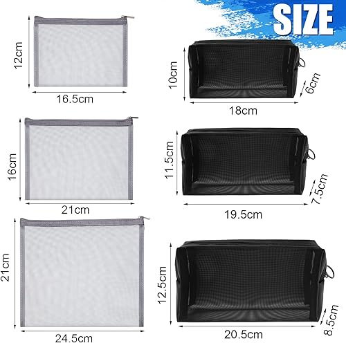 Miniatura 7 de 6 bolsas de maquillaje de malla, bolsa de cosméticos de malla, portátil, organizador de viaje, bolsa con cremallera, bolsas de maquillaje para el