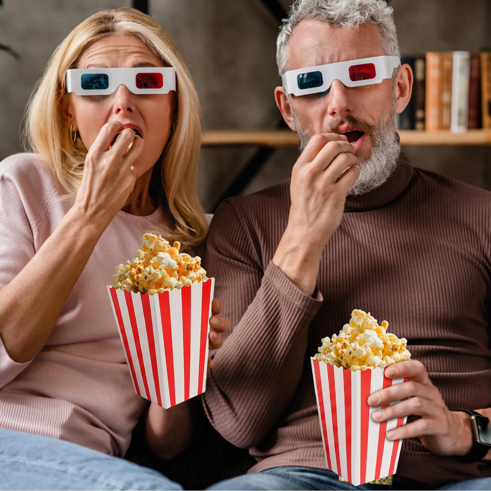 Lot de 100 sachets à pop-corn : boîtes à pop-corn, sacs en carton réutilisables, sacs en papier de fête, petits sacs à pop-corn, boîte à goûter pour soirée cinéma, fête d'anniversaire, Noël (rouge)