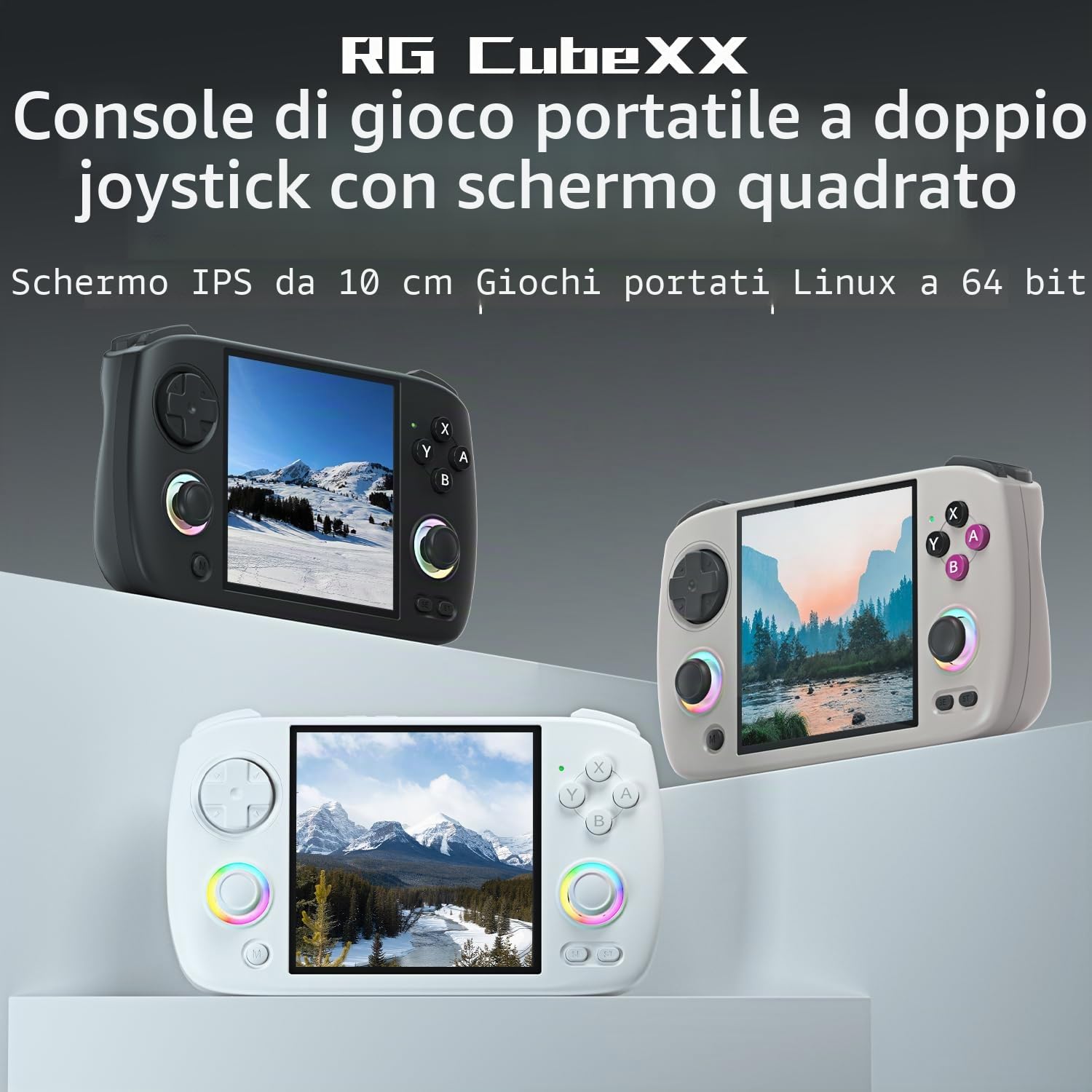 RG CubeXX - Console di gioco portatile retrò, schermo IPS da 3,95 pollici, sistema Linux, scheda TF 64G integrata, supporto uscita TV (grigio)