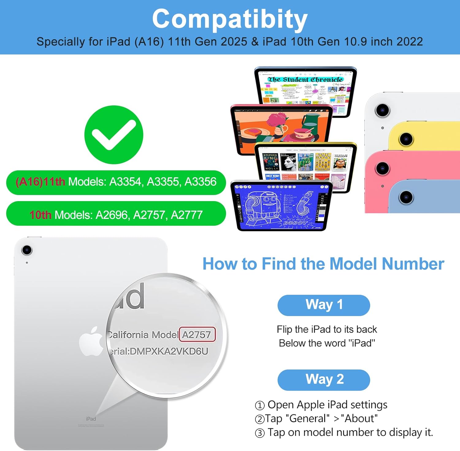 aMZCaSE for iPad A16 11th 10th Generation Case with Keyboard - 7 Colors Backlight Detachable Folio Keyboard Case for iPad (A16) 11th Gen 2025 & 10th Gen 10.9 inch 2022, Smart On/Off, Pen Holder, Black