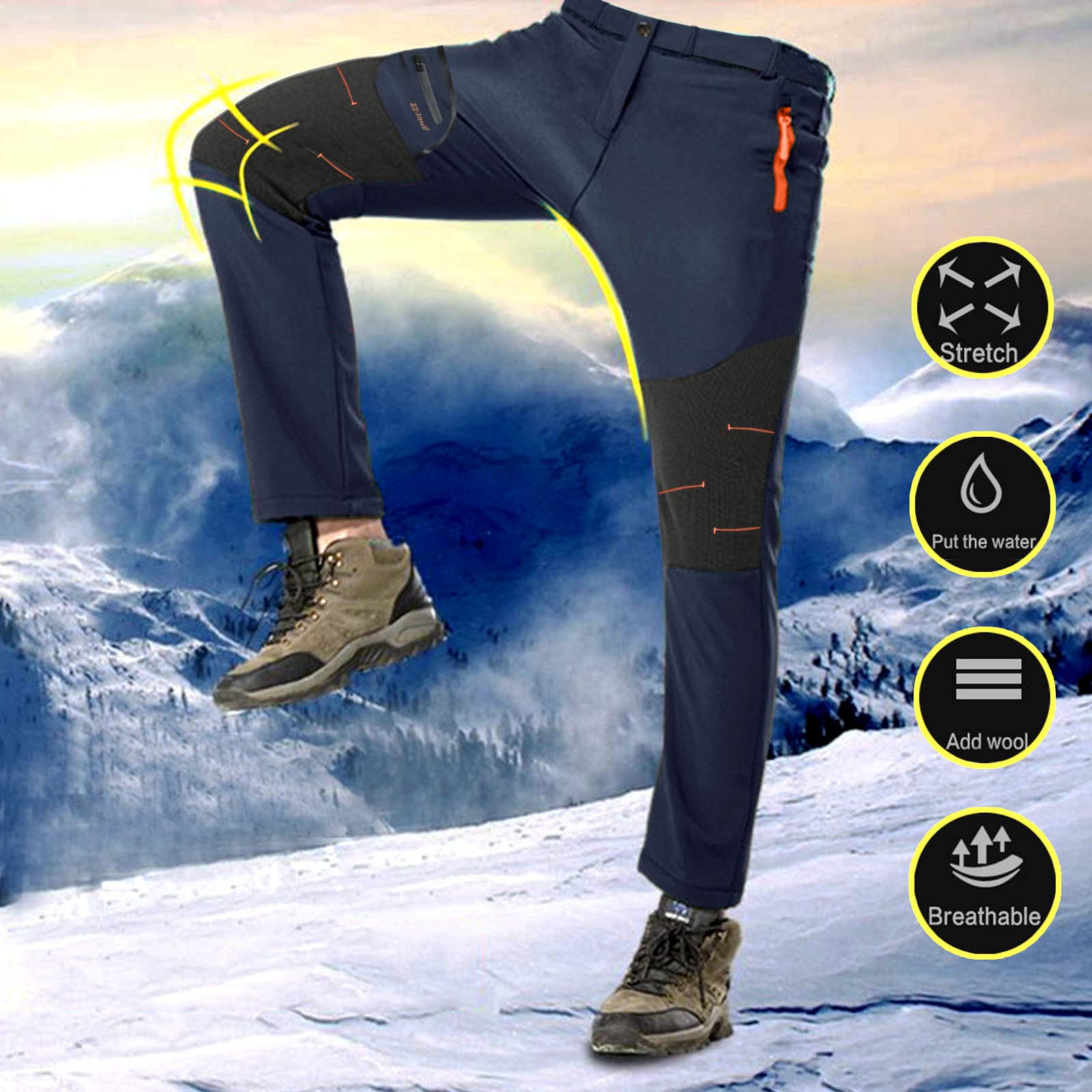 Herren Trekkinghose Übergröße, Outdoor Winddicht Softshellhose, Wasserdicht Sturmhose mit Multi Pocket, Slim fit Stretch Sweathose, Herren Schnelltrocknend Wandern Hose