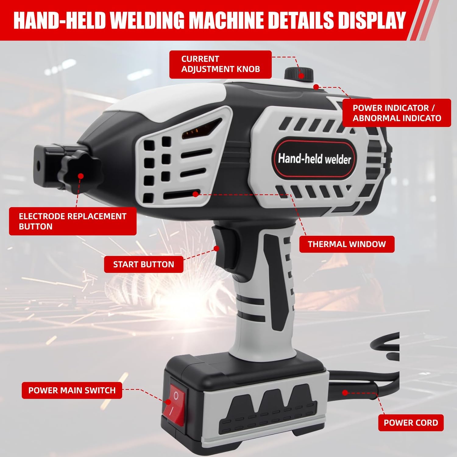 Welding Machine Handheld, 20A-120A 110V Portable Hand Held Welder Machine with IGBT Inverter 5 Variable Current Adjustment, Portable ARC Welder Gun, Fits for 1/16''-1/8'' Welding Rods