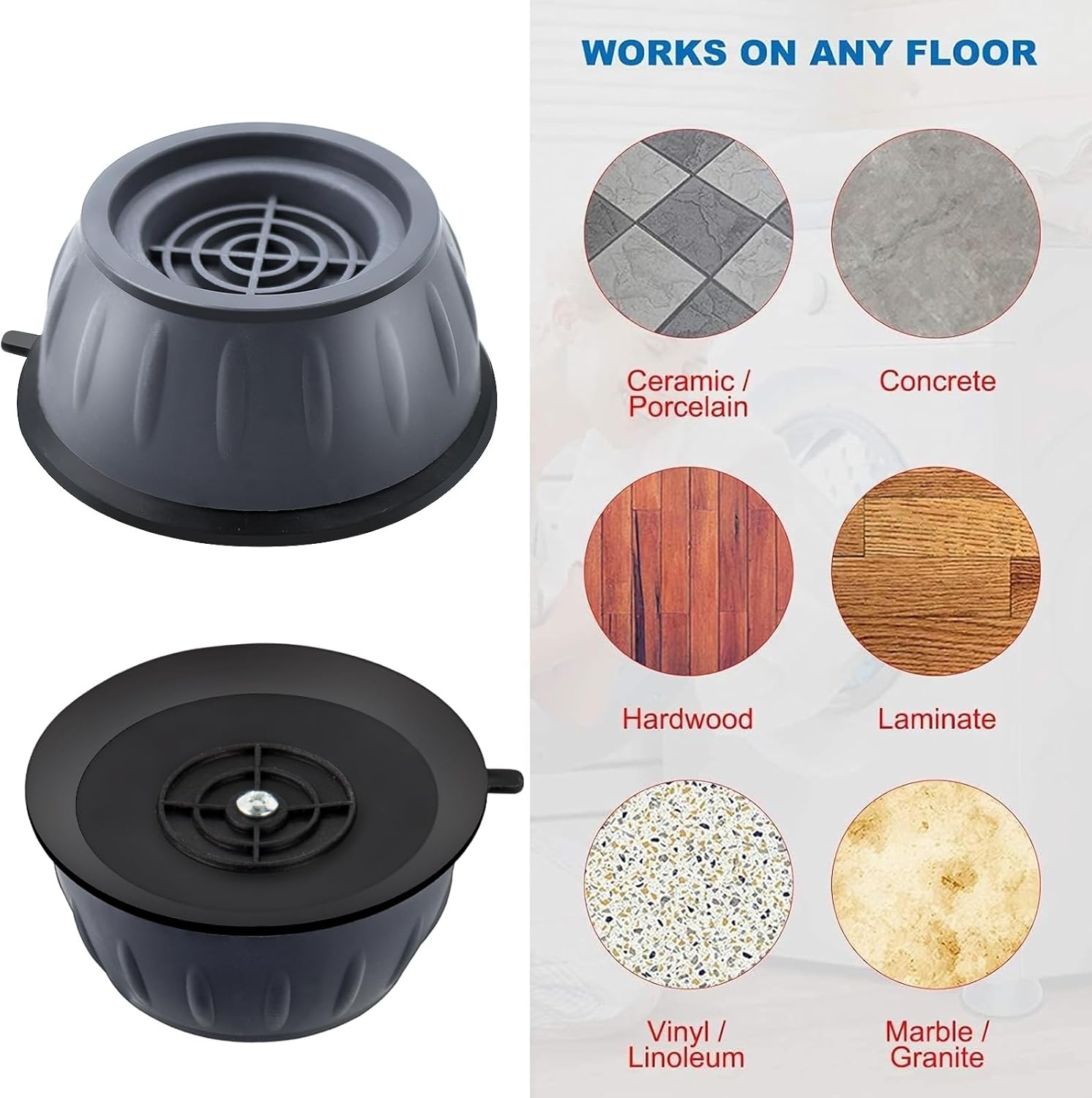 4 Pièces Noir Amortisseurs Anti-Vibration pour Machines à Laver et Réfrigérateurs – Réduction du Bruit et Protection du Sol - Description