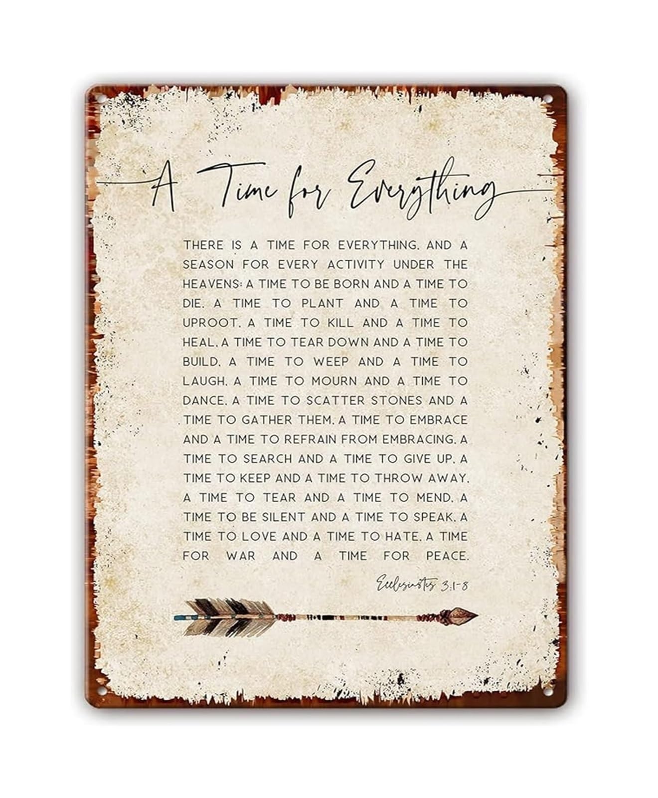 NWPNLXEA A Time for Everything Ecclesiastes 3 1-8 Vintage Tin Sign Biblical Quote Wall Decor for Home 8 X 12 in