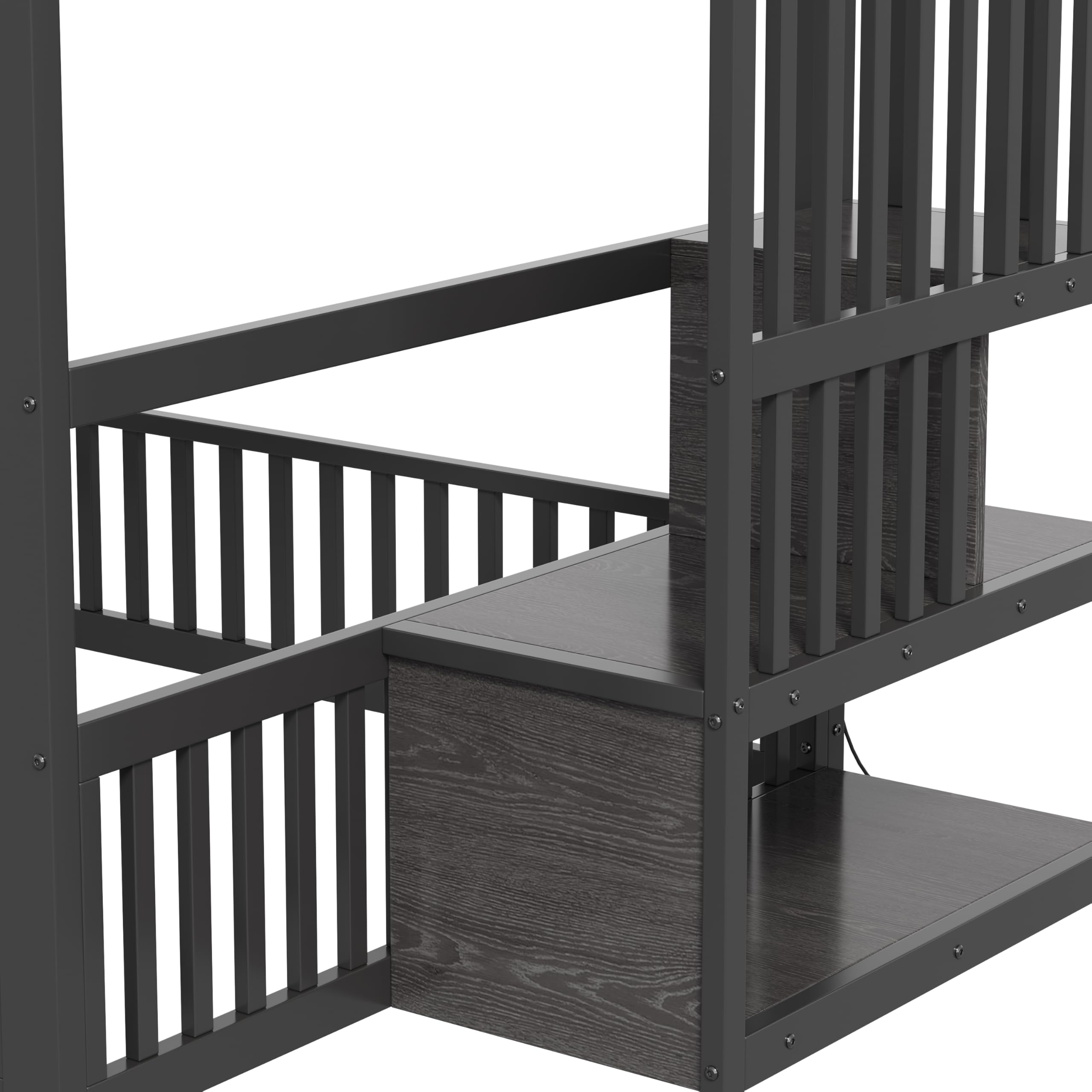 Litera de 140 x 200 cm con escalera de almacenamiento, con LED (negro, 140 x 200 cm)