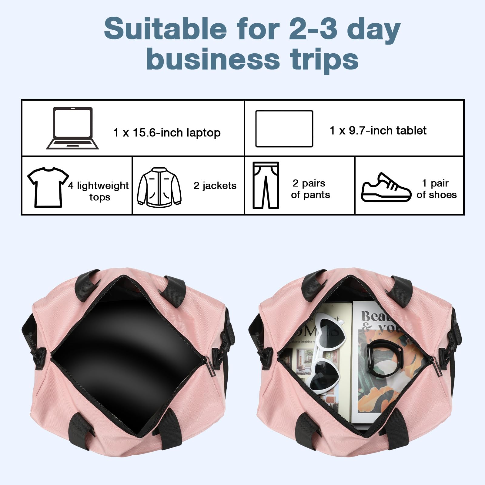 Romon Sac de Sport 22L Rose Imperméable Compartiment Chaussures Bandoulière Réglable