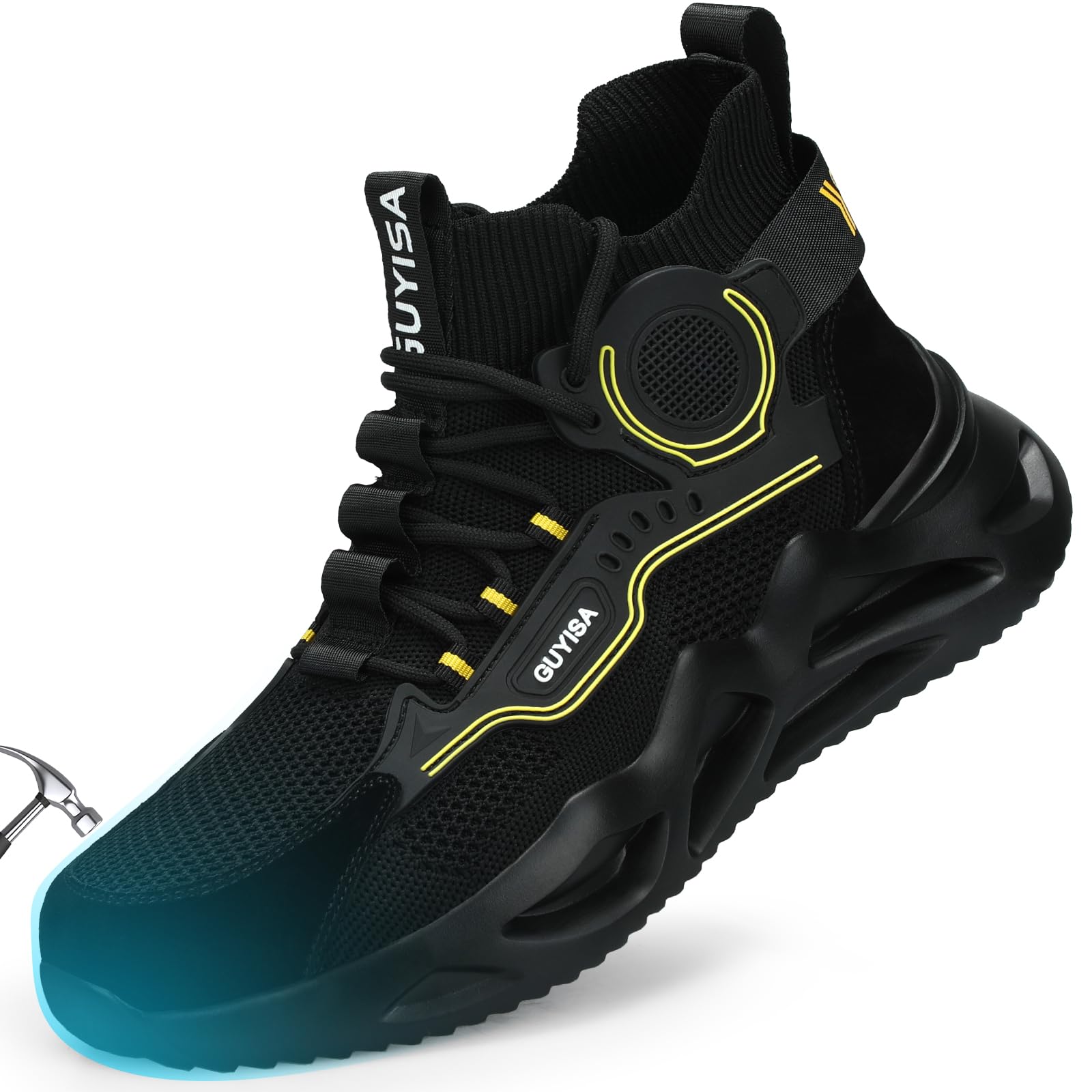 LAoutunSteel Toe Sneakers for Men Steel Toe Lightweight Shoes for Men Comfortable Work Shoes Air Cushion Safety Shoes Indestructible Puncture Proof Slip Resistant Construction