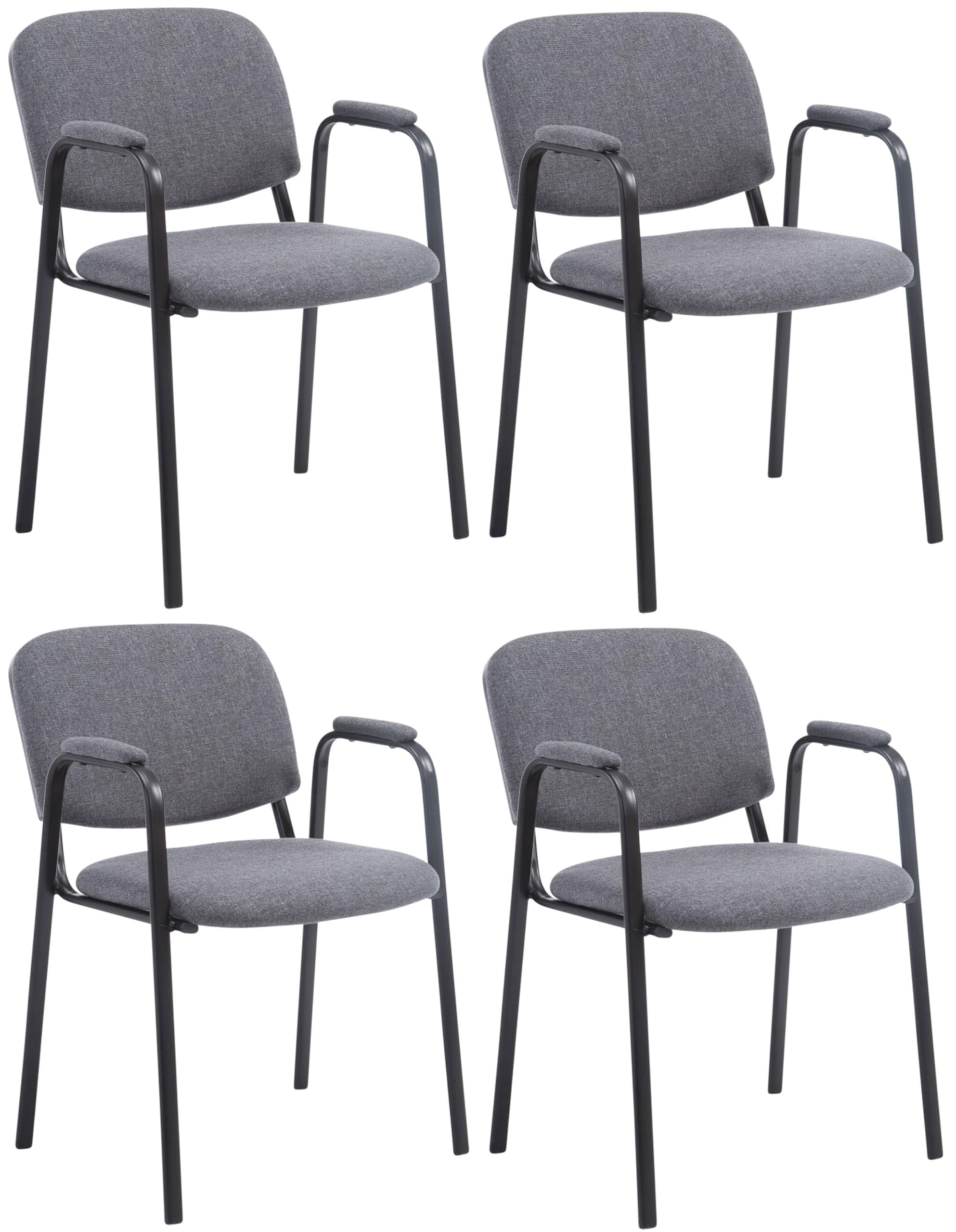 CLP Set 4 Sedie Impilabili Ken Pro con Braccioli Imbottiti, per Conferenze, in Tessuto, Struttura in Metallo Nero Robusta fino a 150 kg, Colore:grigio