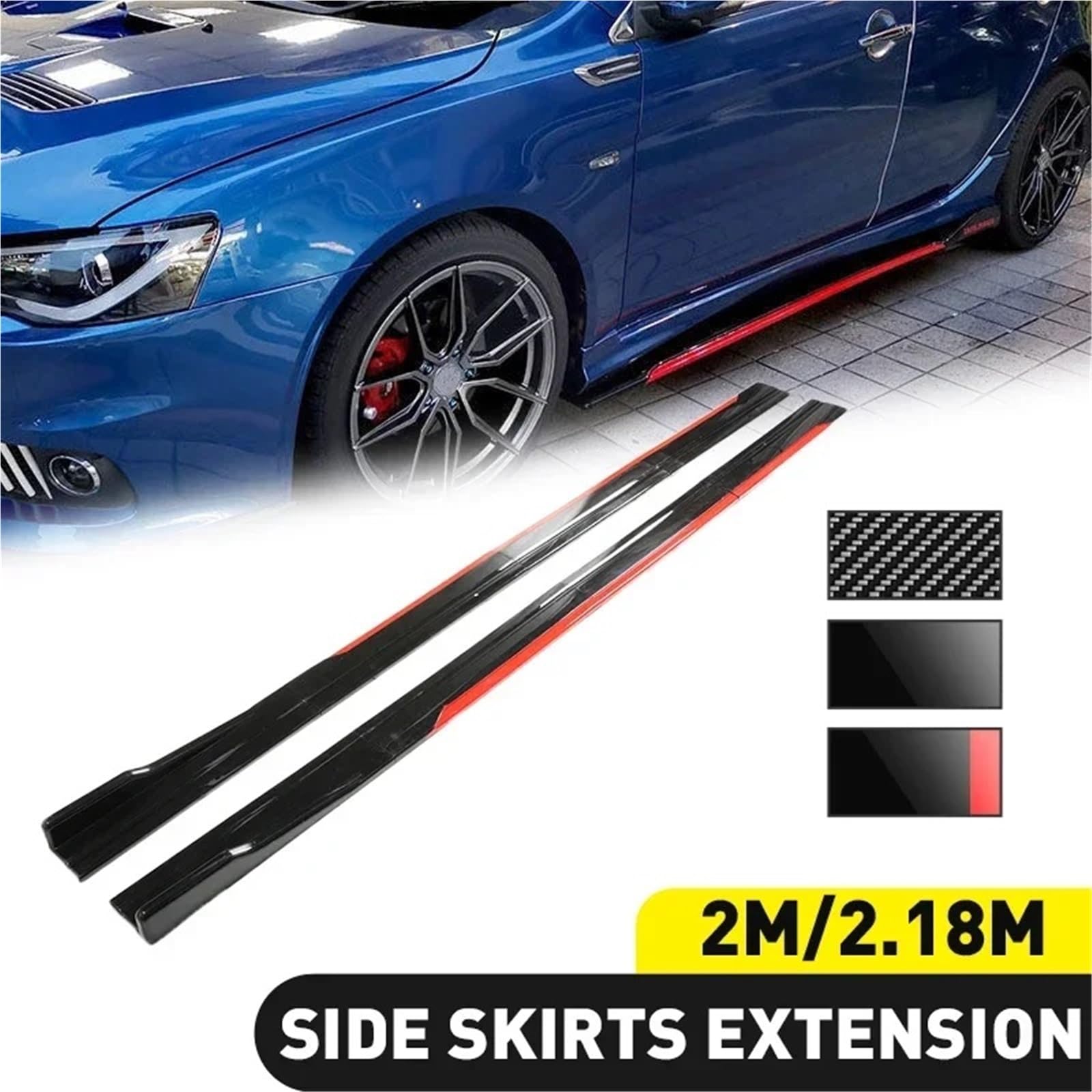 Gorąca sprzedaż boczna dokładka samochodu regulowany zderzak z włókna węglowego zmodyfikowane przedłużenie Rocker Plate Lip kompatybilny z Kia Ford Mazda BMW(New Reddish Black2)