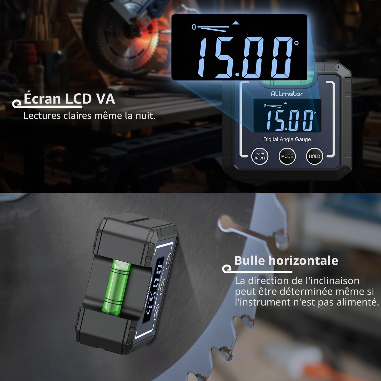Inclinomètre Digital avec Niveau à bulle Rapporteur d'angle numérique 4 * 90 ° Base Aimant Rainure V Écran LCD VA rétroéclairé Pour Bricoleur, Menuiserie, Bâtiment, Automobile