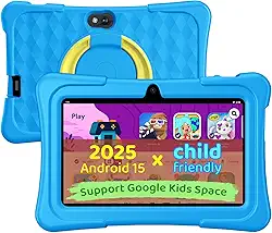 Tablet infantil, tablet Android 15 de 7 polegadas para crianças, 8 GB + 32 GB de expansão de 1 TB, tablets infantis quad-core com capa à prova de choque, BT5.0, WiFi 5, controle parental, jogos