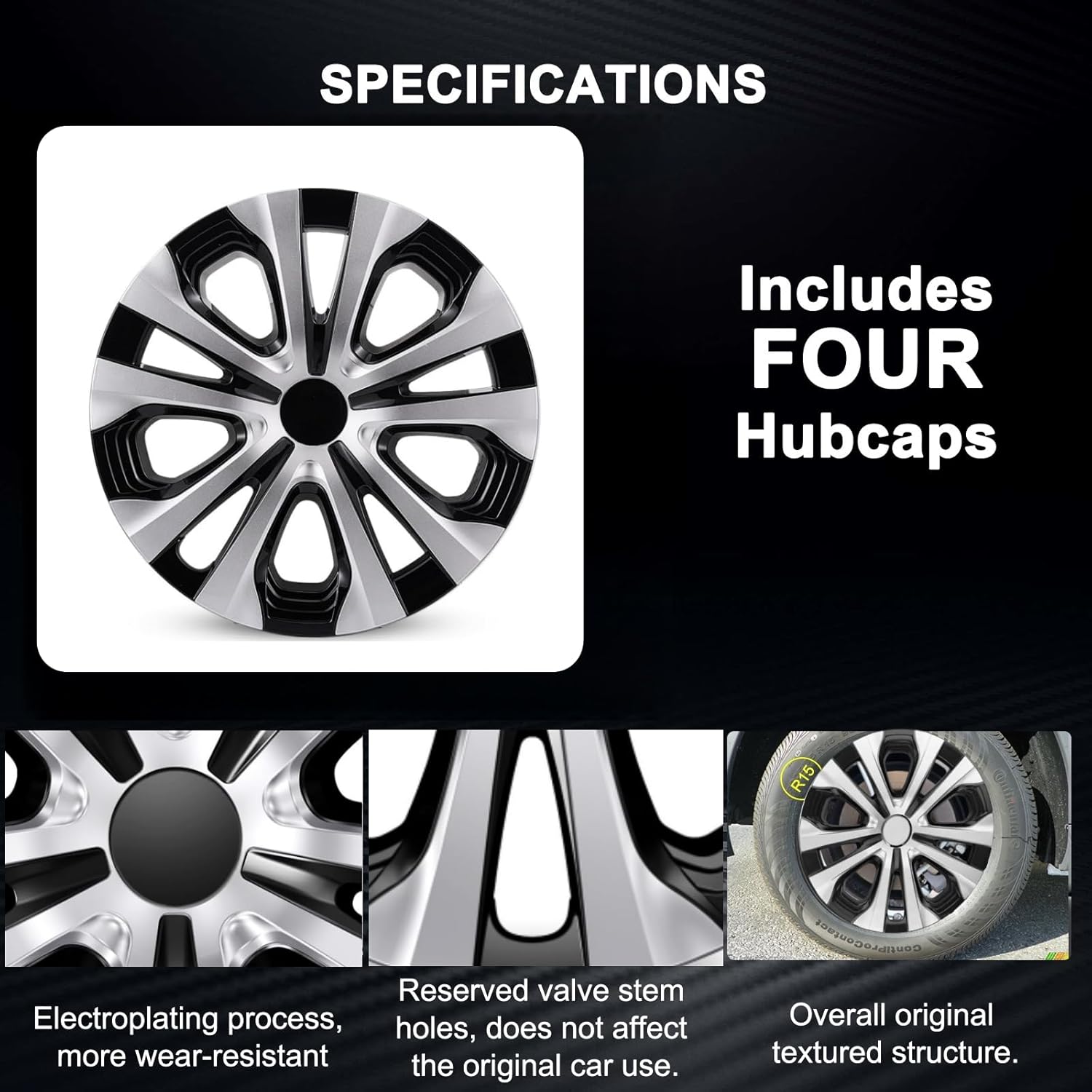 Hubcaps Wheel Covers Fit for 2016-2022 Toyota Prius & 2017-2022 Prius Prime & 2020-2024 Corolla Hybrid Wheel Rim Covers, Snap On Installation (15-inch Set of 4 Pcs) (Silver&Black)