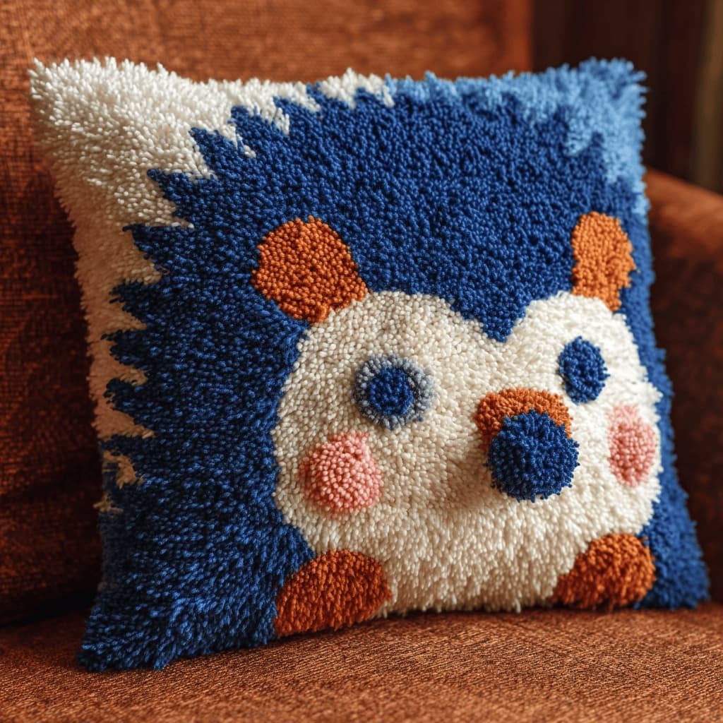 Latch Hook Pillow Kit For Adults,Hedgehog 17X17In Latch Hook Kit For Pillow Cover With Instruction For Beginner Cross Stitch Sofa Cushion Cover With Crochet Yarn For Beginners And Home Decor
