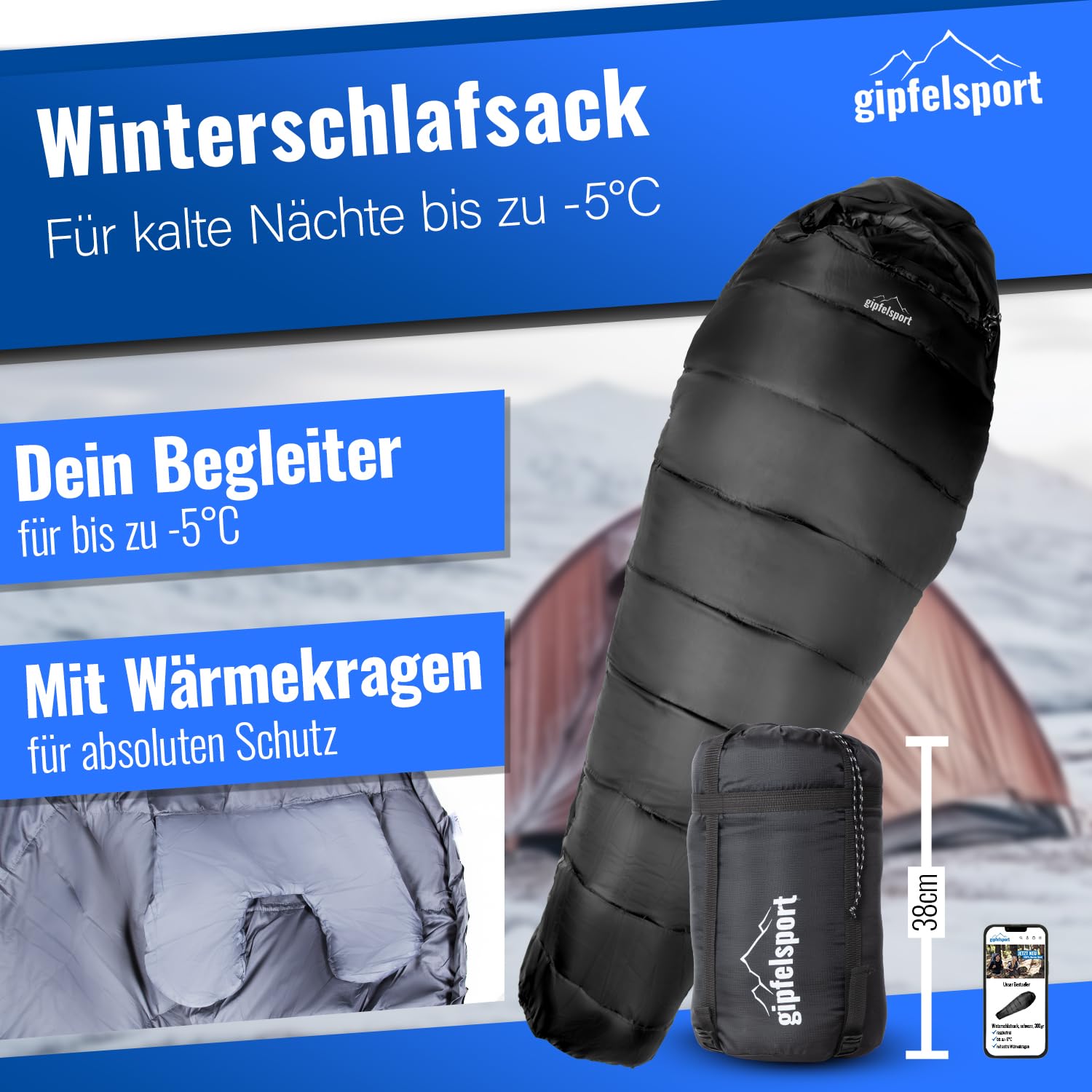 gipfelsport Saco de Dormir Momia - Saco de Dormir de Exterior para Adultos y Niños | para Invierno, Otoño y Primavera