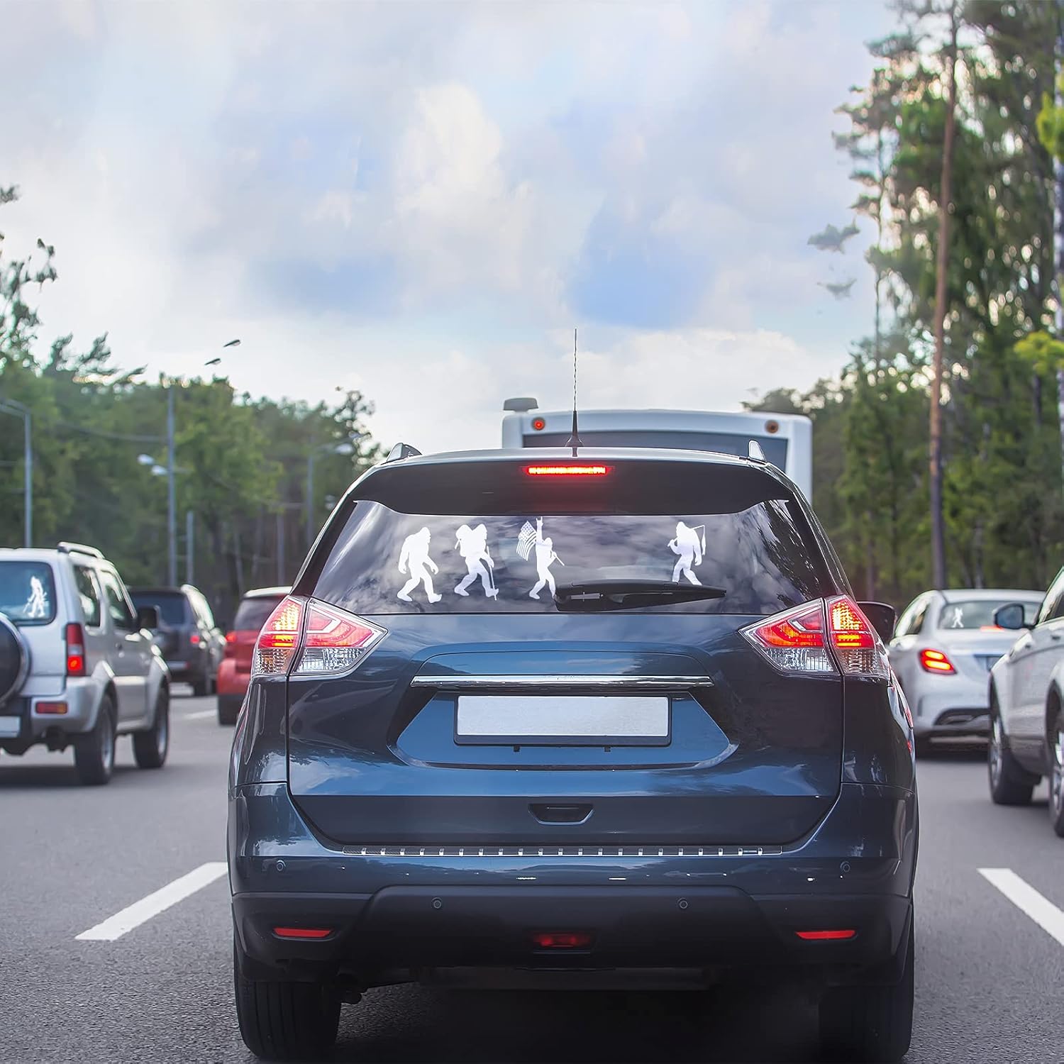 Frienda 6 Pcs Bigfoot Sasquatch Sticker Decal Fishing Gun National Flag Bigfoot Vinyl Sticker 5 Inch Funny Sasquatch Gift for Car Bumper Truck Van SUV Window Motorcycle Wall Laptop Cup Tumbler - Image 3