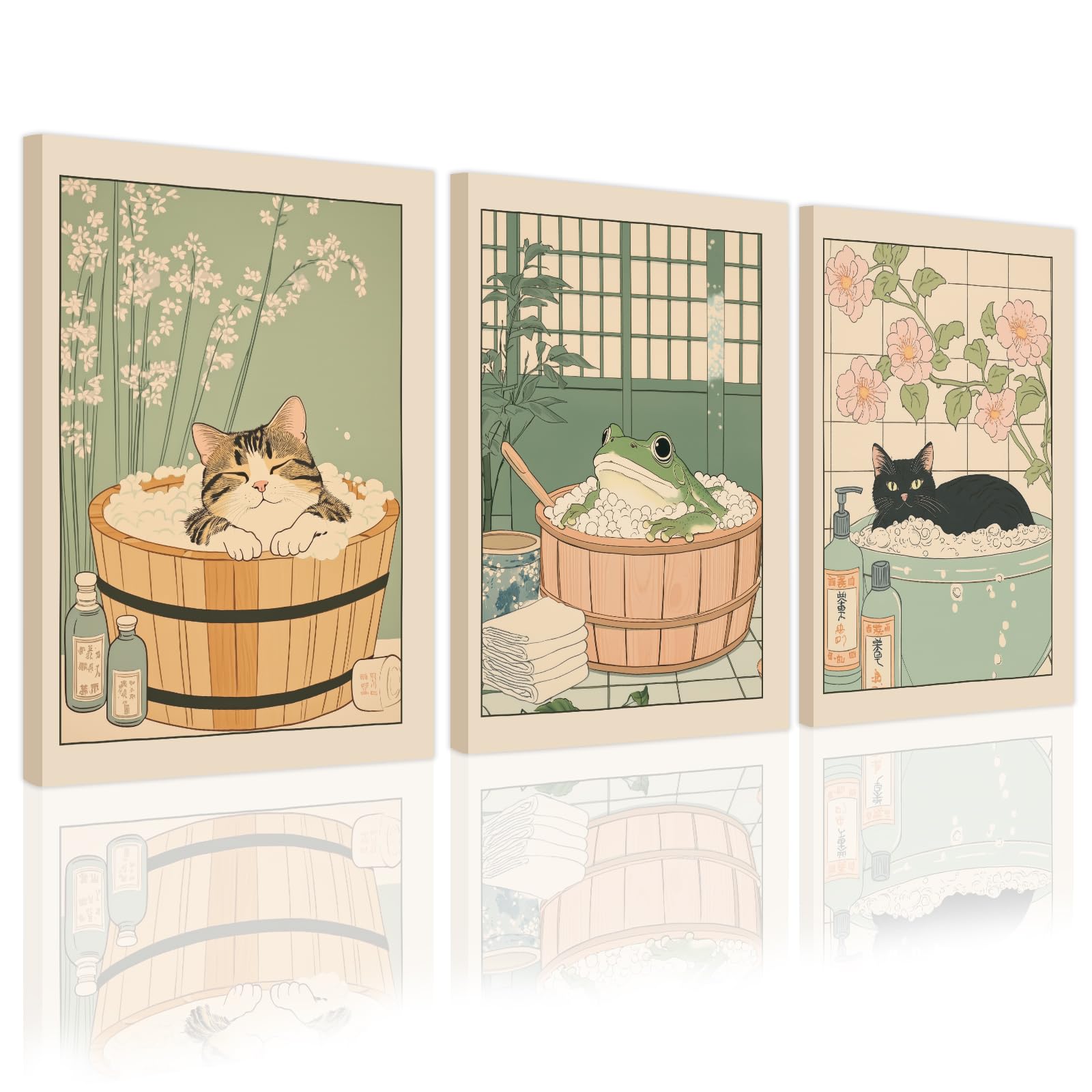 Amazon.com: Japanese Wall Art Set of 3 Cute Frog Wall Decor Black