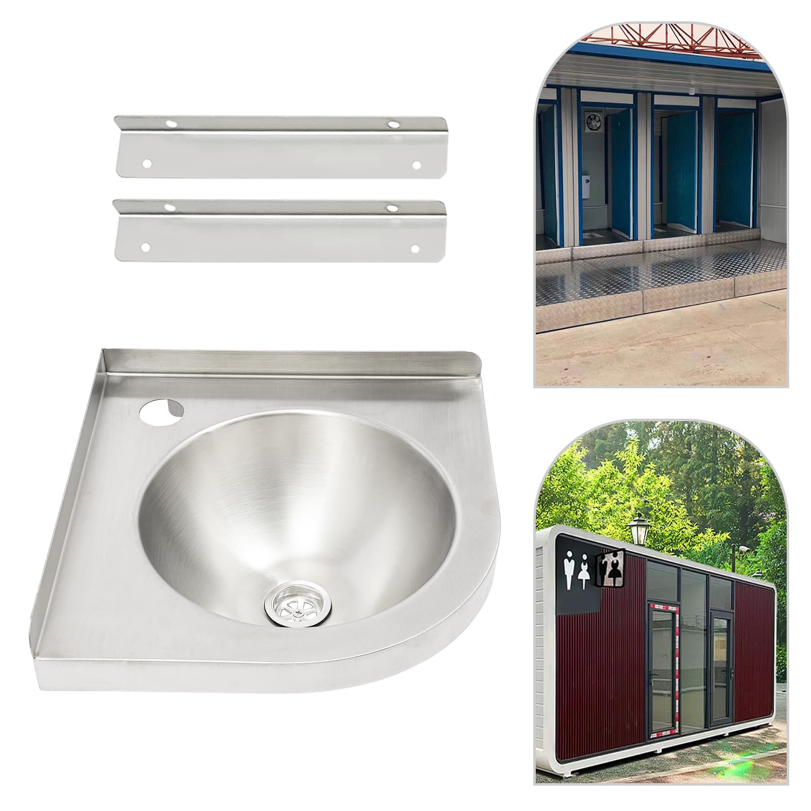 Lavabo in acciaio inox, 30,5 x 30,5 cm, lavello da parete in acciaio inox 304 da 1,2 mm, lavello angolare con scarico, staffe, senza rubinetto, per camper, bagno, cucina