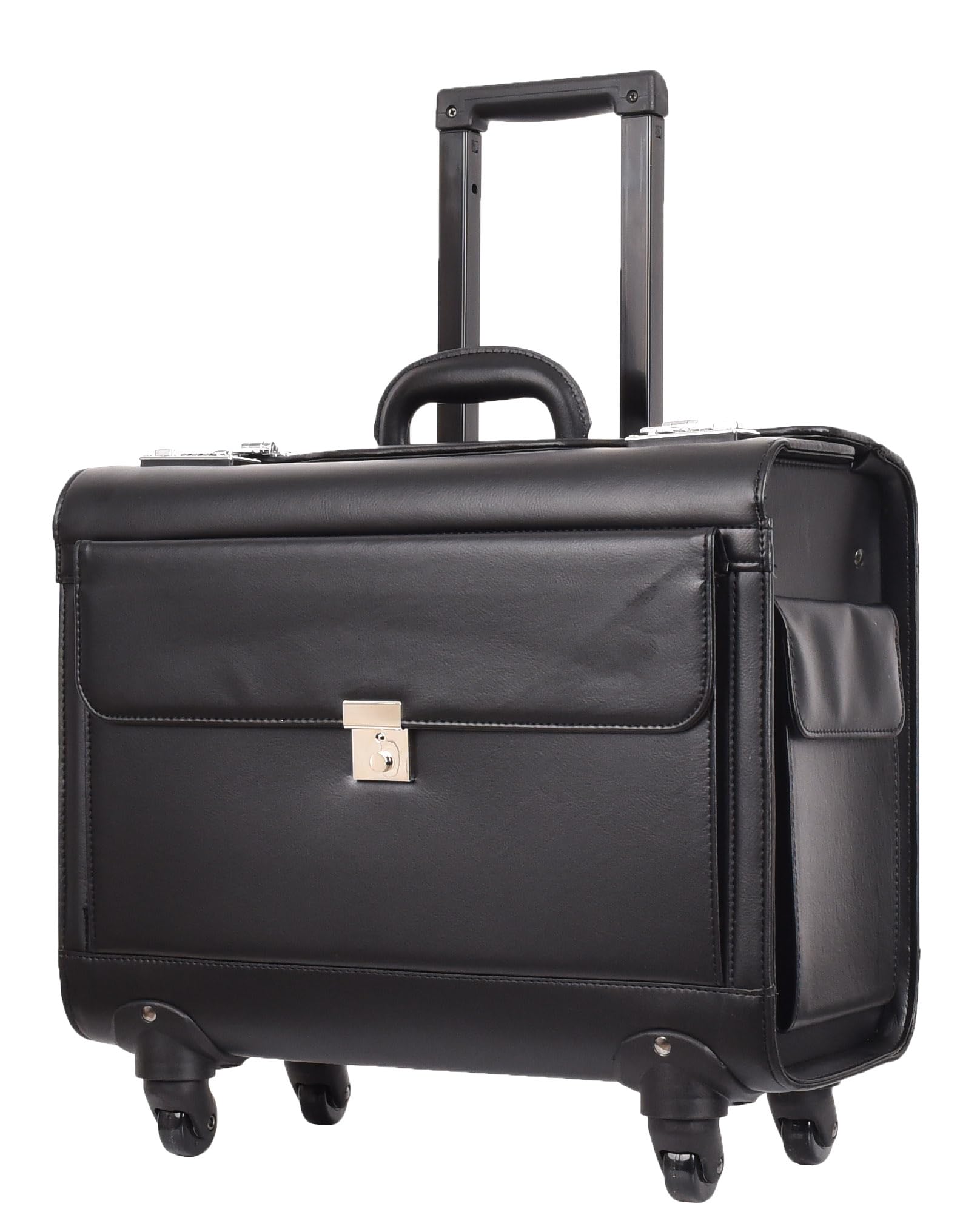 A1 FASHION GOODS 4-kołowy futerał na pilota o wyglądzie skóry tocząca się duża teczka kabinowa torba podróżna Dakar, Czarny, Carry-on 20", Walizka pilota na kółkach