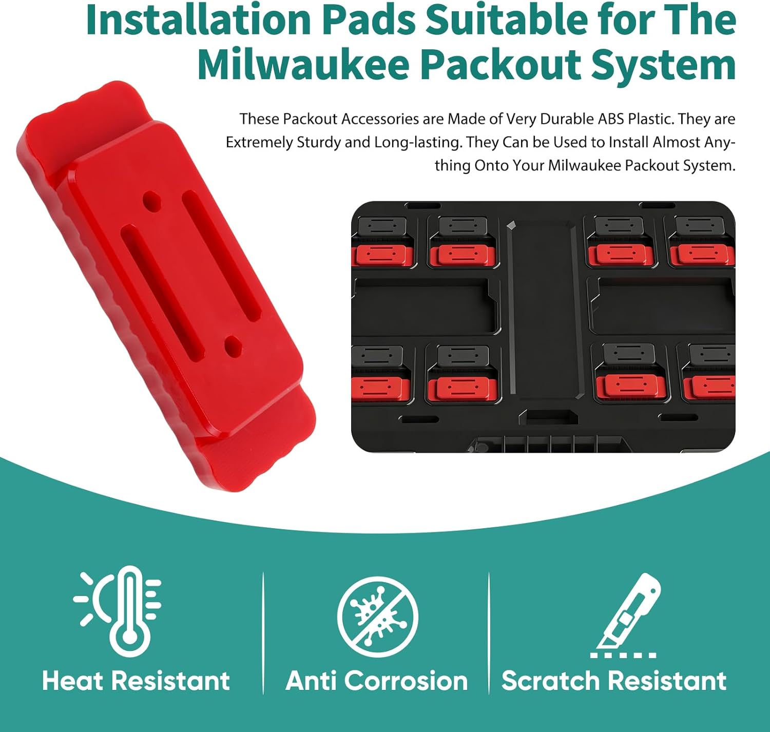 16-Pack Mounting Feet for Mil.Waukee Packout, Packout Accessories, ABS Plastic Mounting Plate with Pre-Drilled Holes - Easy Installation for Packout Tool Box & Storage System (Black*8, Red*8)